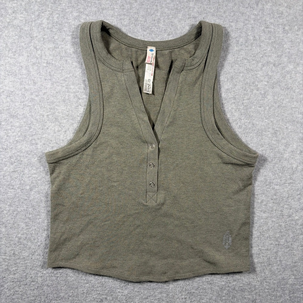 FP Movement Tank Top Women Medium/Large Green Ribbed Henley Crop Racerback